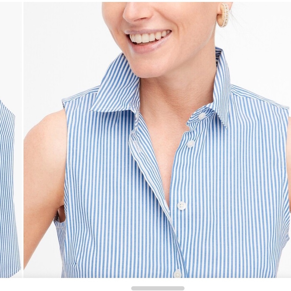J. Crew Blue and White Striped Sleeveless Shirt